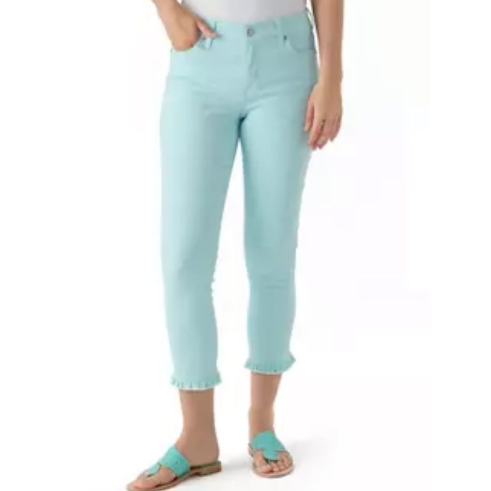 crown & ivy Light Aqua Cropped Ruffle-Hem Jeans